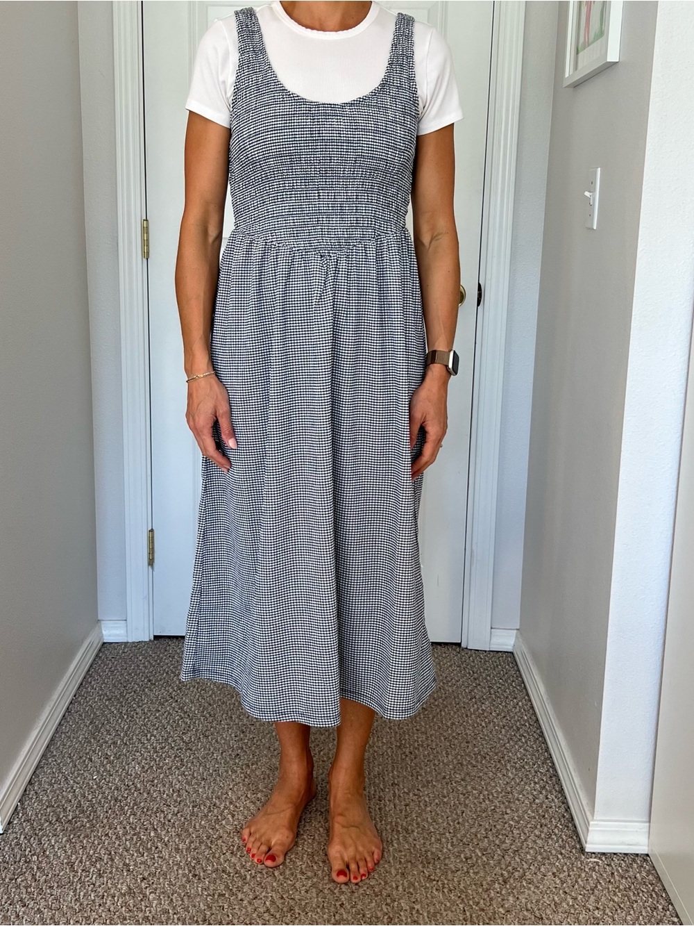 Navy & White Gingham Sleeveless Midi Dress